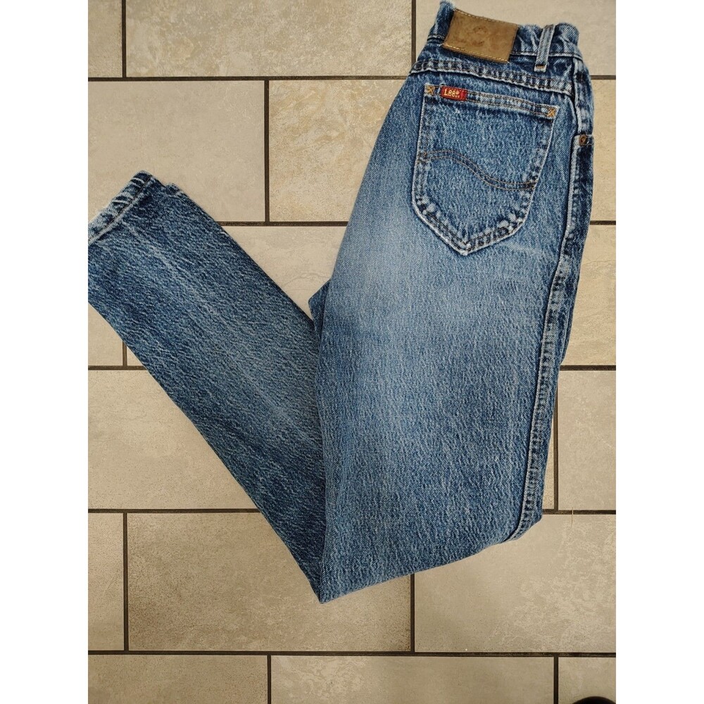 Vintage 80s Lee Denim USA Made Indigo Washed High Waisted Tapered Jeans Size 7 M